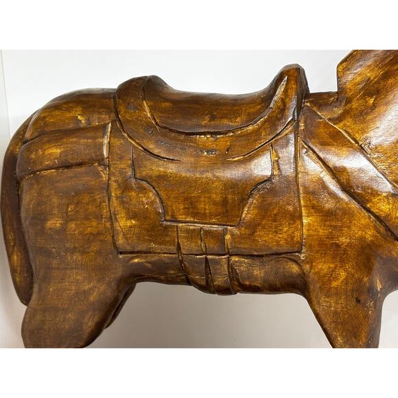 Vintage-Style Wooden Horse Figurine, Hand-Carved, Mounted On A Black Base - Picture 5 of 10